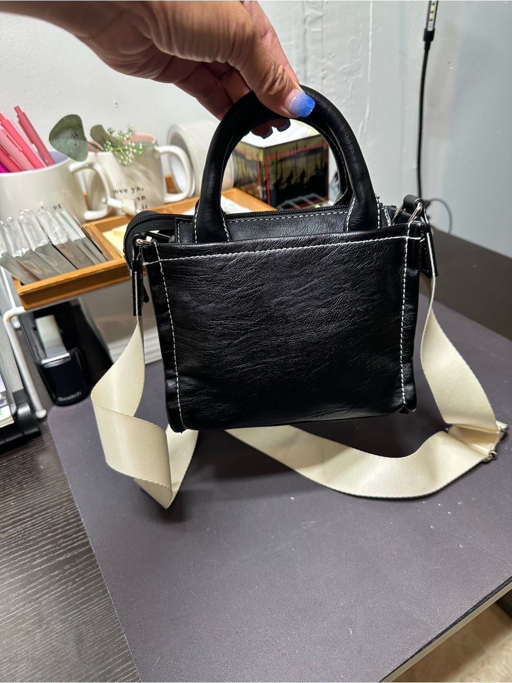wild fable Black Crossbody Bag with Cream Strap